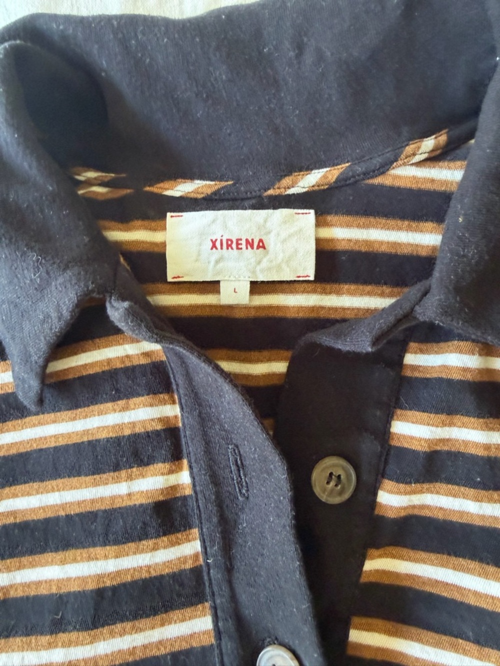XiRENA Black, Tan and White Striped Polo Shirt - Picture 2 of 5